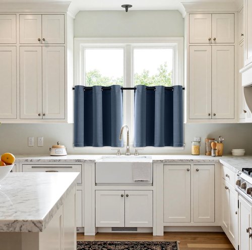 MIULEE Short Curtains - Stone Blue Blackout Thermal Insulated Drapes | 40" x 36" Grommet Top Panels for Kitchen & Bedroom
