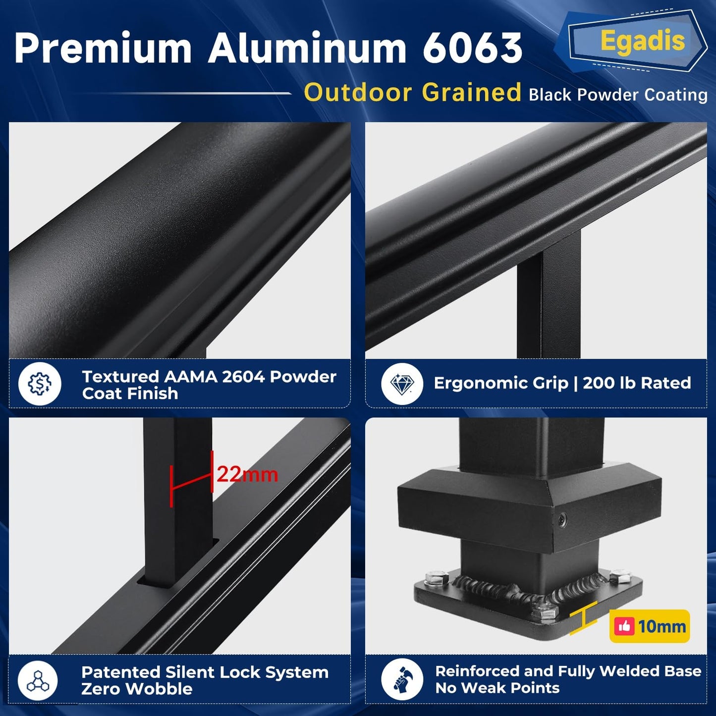 Egadis 42 in. H x 4 ft. W Porch and Deck Railing Kit, Aluminum Railing Kit, Black Textured AAMA 2604 Powder-Coat Finish Modular Rail System for Outdoor Decks, Porches & Balconies (1 Post, 1 Panel)