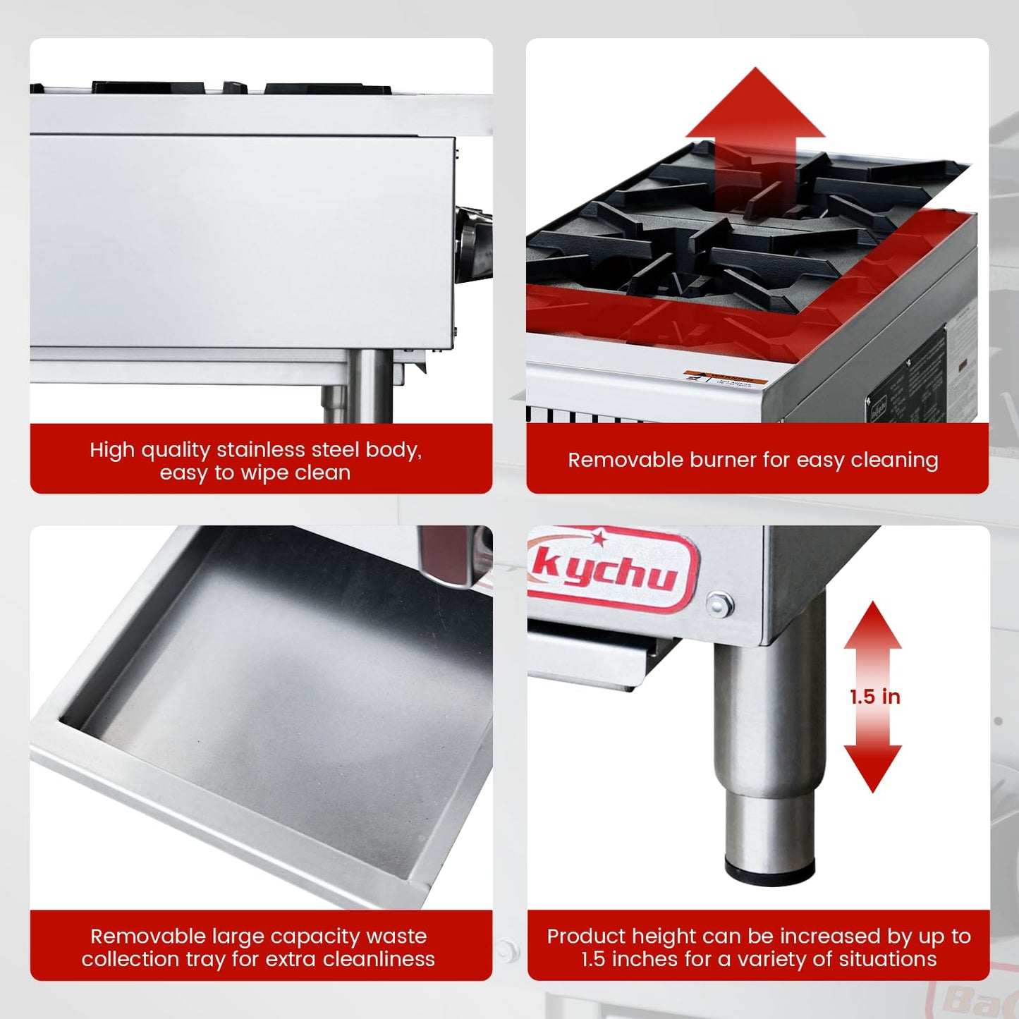Backychu 2-Burner Commercial Gas Stove- 50,000 BTU Countertop Cooking Stove Range, Heavy-Duty Hot Plate, Stainless Steel Cooking Equipment for Restaurant, kitchens, Propane/Natural Gas
