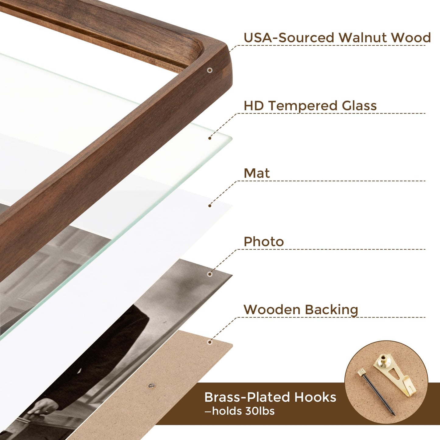 Dreamland 16x20 Picture Frame, USA-Sourced Walnut Wood Photo Frames with HD Tempered Glass, 16 x 20 Wooden Frame Matted to 11 x 14, 16x20 Frames Handcrafted Rounded Corner for Tabletop or Wall Display