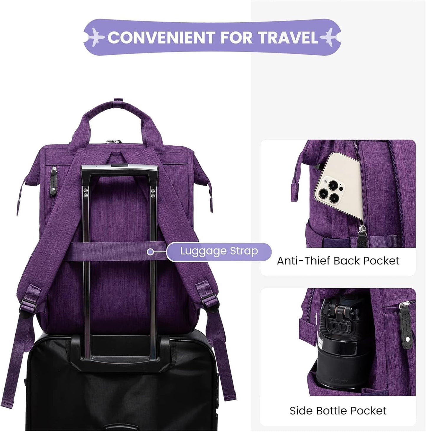 17 inch Backpack Backpacks LOVEVOOK Laptop for Women, Teacher Nurse Work Travel Purse,Computer Bag, Purple