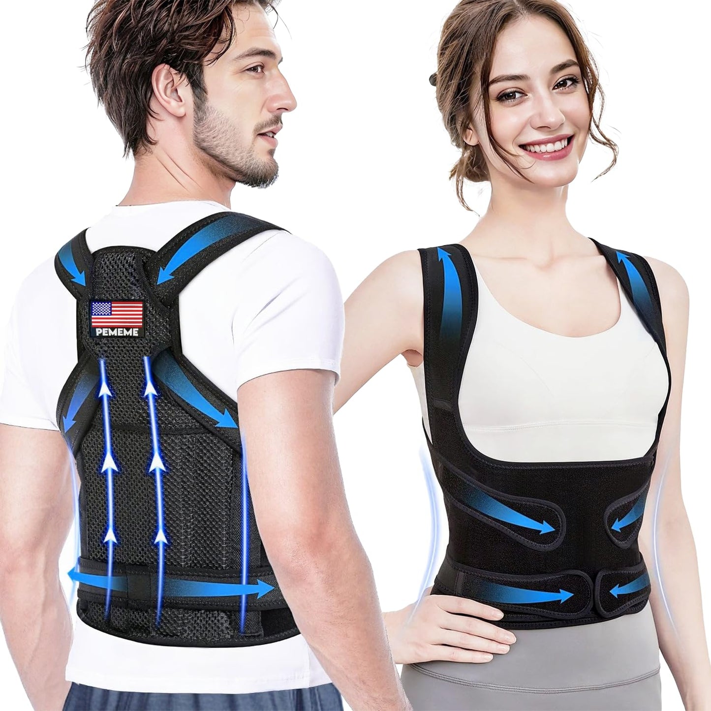 Posture Corrector for Women and Men - Adjustable Back Brace for Pain Relief - Enhances Posture and Provides Lumbar Support - Upper and Lower Back Straightener - Breathable Back Support (Black, Large)