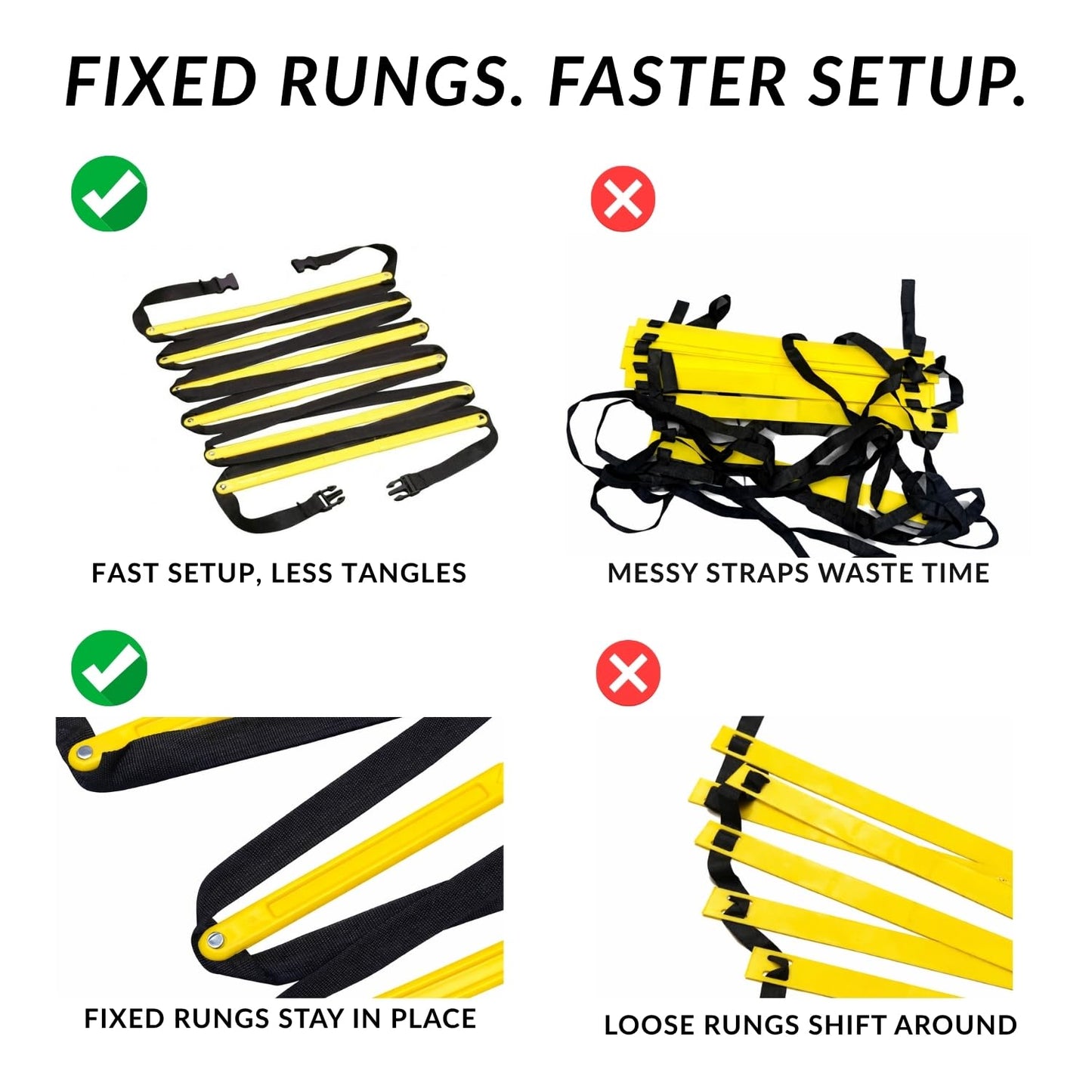 SOFTSOUL Tangle Free Agility Ladder, 12 Fixed Rungs, Heavy Duty Speed & Footwork Training Ladder for Football Soccer Basketball Drills, Portable Exercise Ladder for Kids, Youth & Adults