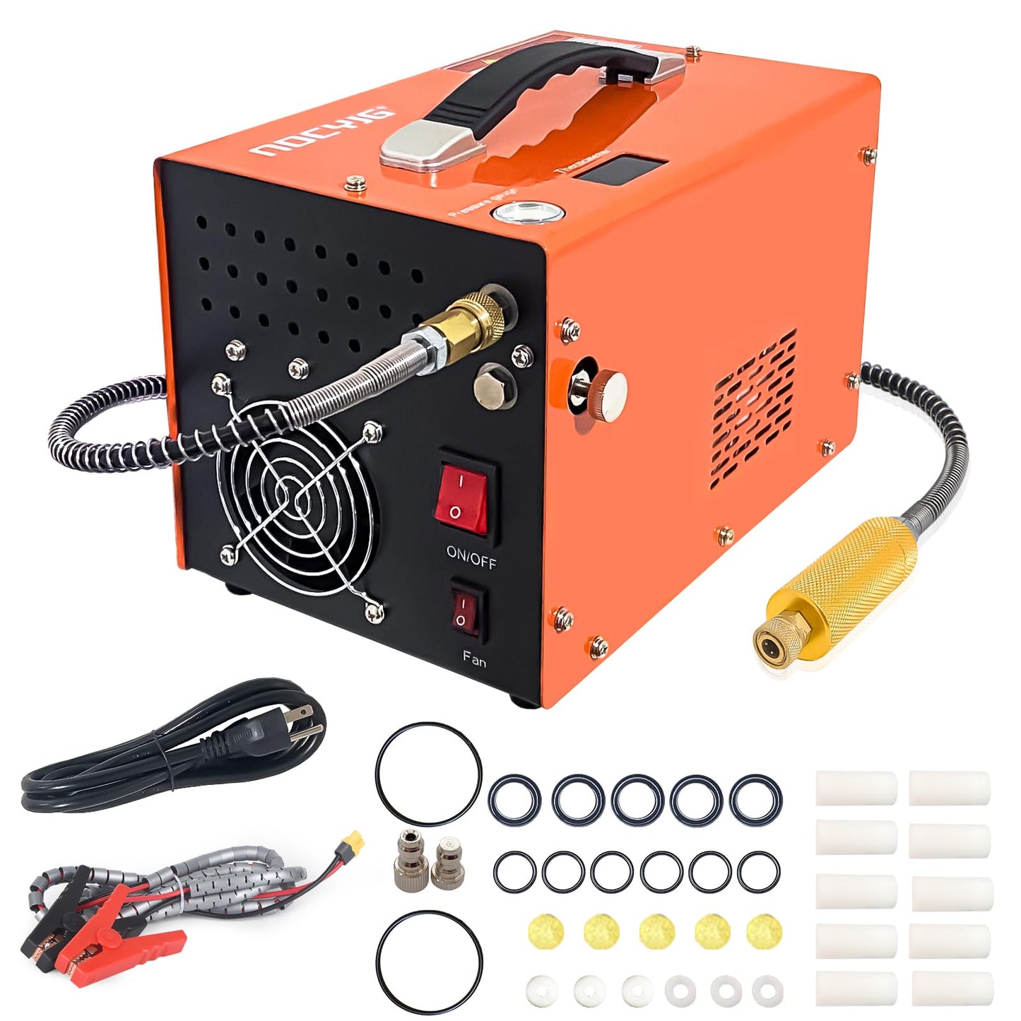 NDCYJG PCP Air Compressor 4500Psi 30Mpa Waterless/oil-free Air Pump Rifle Pistol Paintball Tank Power Supply Built-in 12V car DC 110V AC Household with Power Converter And Oil Wet Filter Easy To Carry