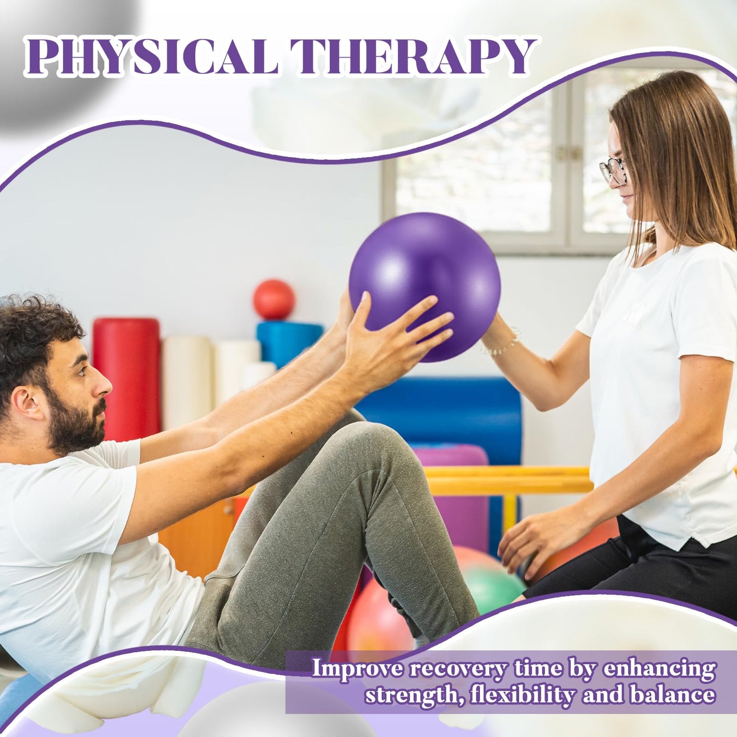 Sotiff 20 Pcs 9 Inch Pilates Ball Bulk Exercise Pilates Ball Mini Yoga Balls Therapy Core for Stability Barre Training Stretching Physical Posture Training Gym Workout with Inflation Tube(Purple)