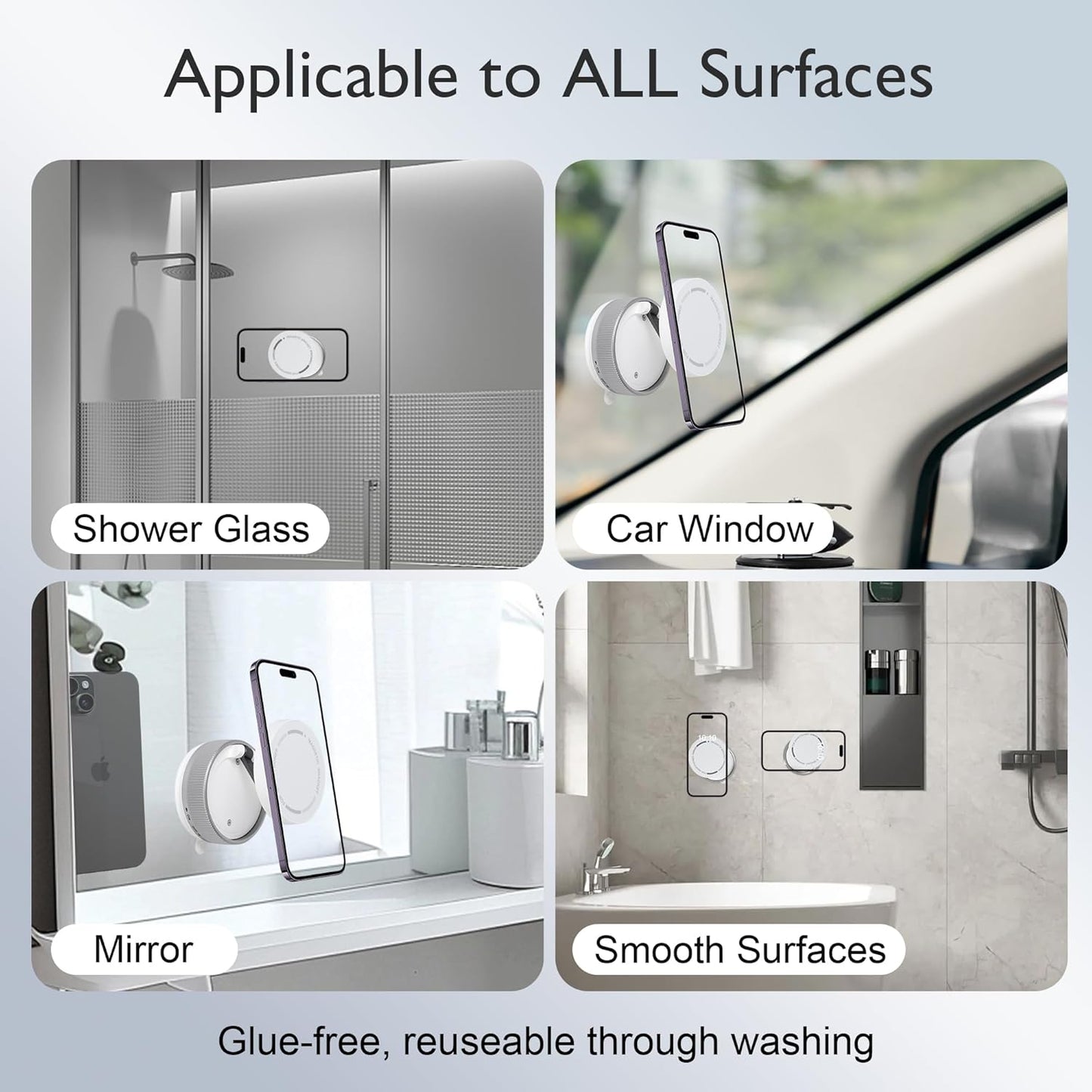 CornrStr 17, 16, 15 Shower Mirror Phone Holder Magsafe Compatible - Instant Suction Reusable Mirror Phone Holder