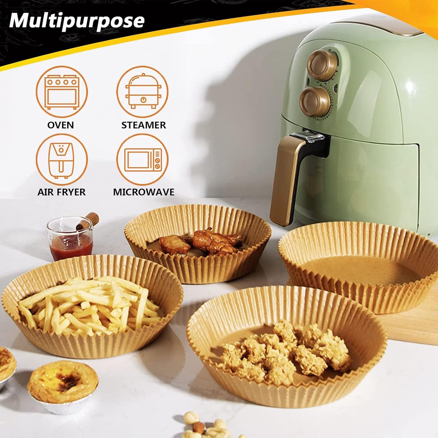 Ninja Air Fryer Liners - Disposable Non-Stick Parchment Paper | 9.5 Inch, Oil Resistant & Waterproof for 4-8QT Baskets