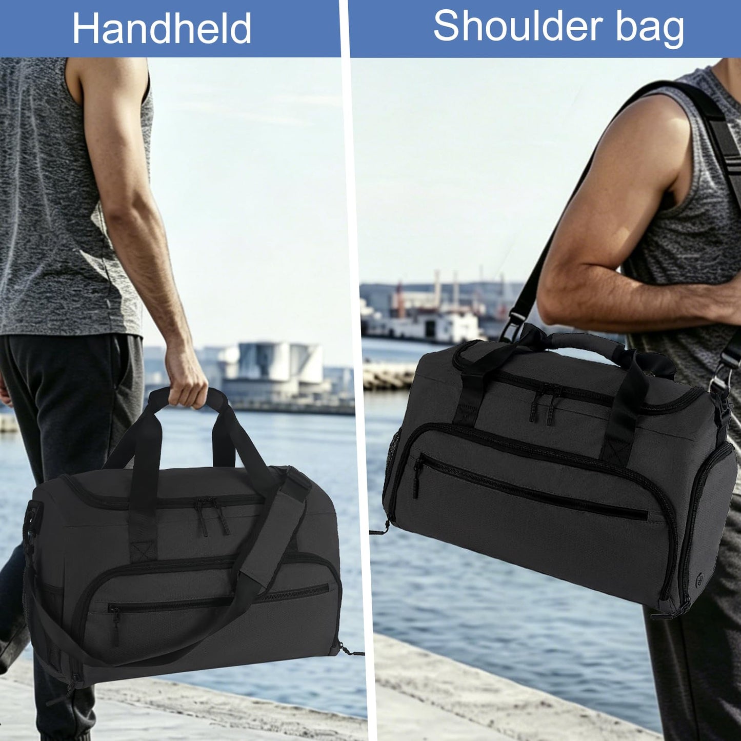 Gym Bag for Men Women, Sports Duffle Bags with Wet Pocket & Shoes Compartment, Water Resistant Overnight Duffel Bag - Light Black
