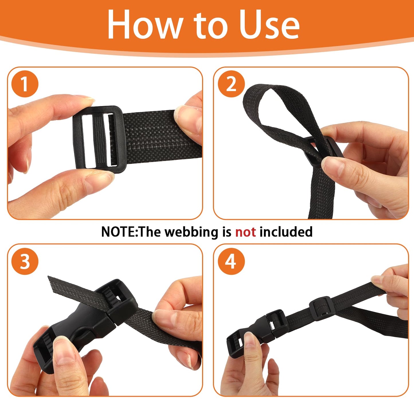 Mkobon 6 Set 1" Buckle Quick Release Buckle + 12 Pcs Strap Clips, Heavy Duty Side Release Buckle, Plastic Buckle Clips for Nylon Strap, Dog Collar Extender, Backpack Strap Replacement
