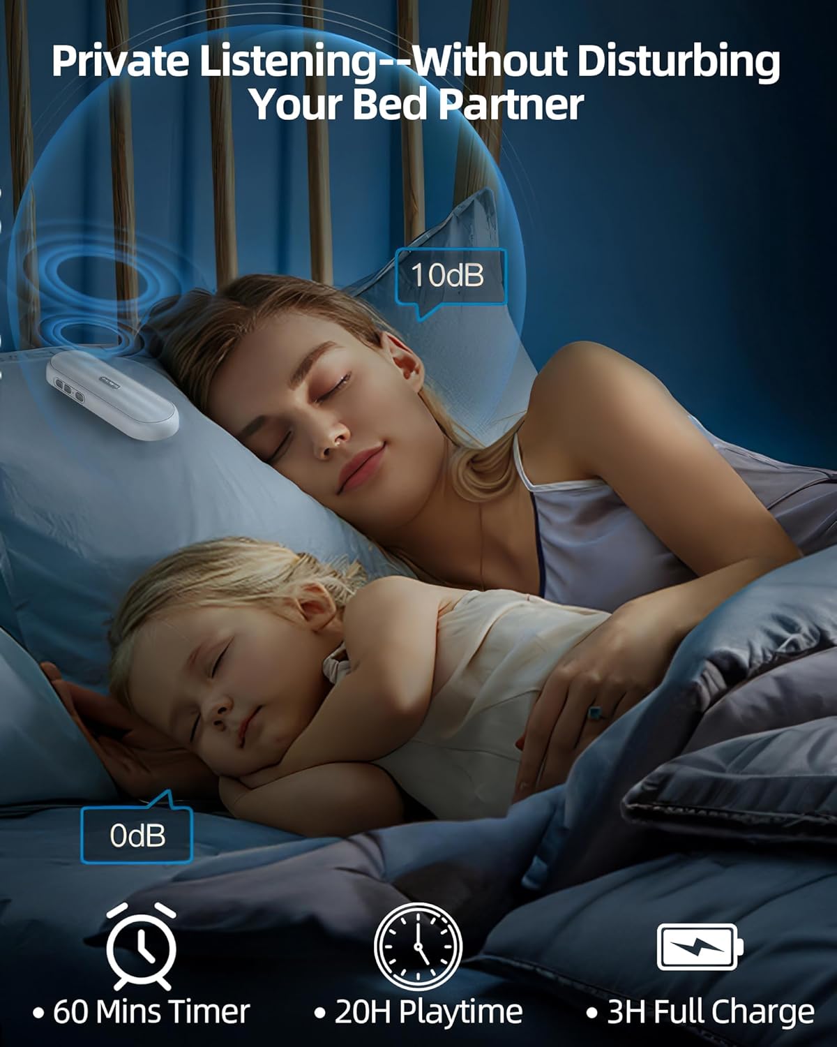 KYOTTANI Private Bluetooth Speaker Under Pillow: Portable Bone Conduction Technology Sleep Aid with White Noise