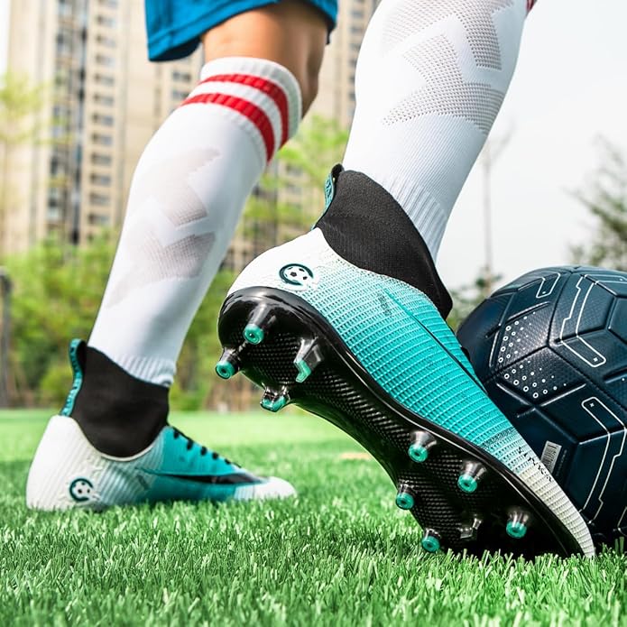 Men's High Tops Soccer Shoes,Lace-Up Athletic Football Cleats Lightweight Indoor/Outdoor TF AG Turf Training Soccer Cleats Sneaker