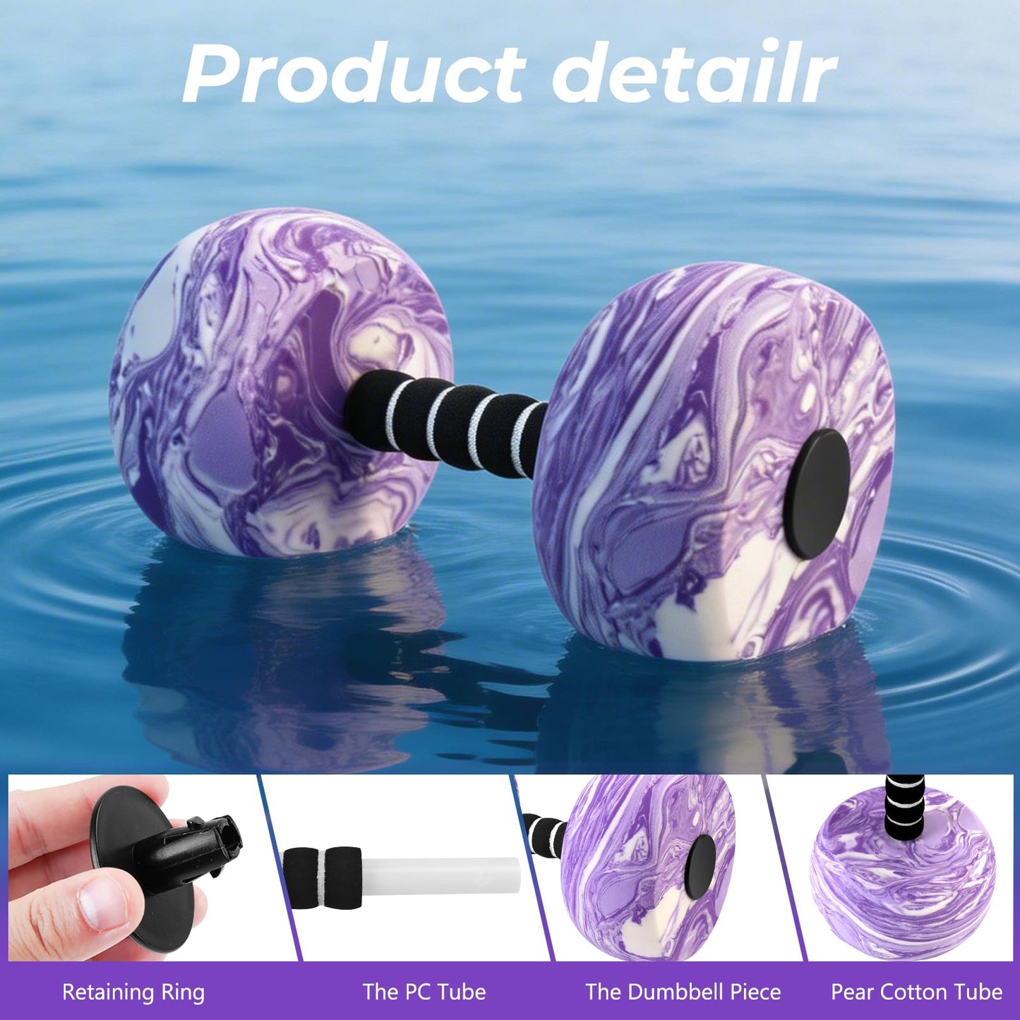 Aquatic Exercise Dumbbells, 2PCS Water Weights for Pool Exercise, Water Aerobics Equipment High-Density EVA-Foam Pool Weights Dumbbells for Weight Loss, Pool Fitness, Water Exercise (Purple)
