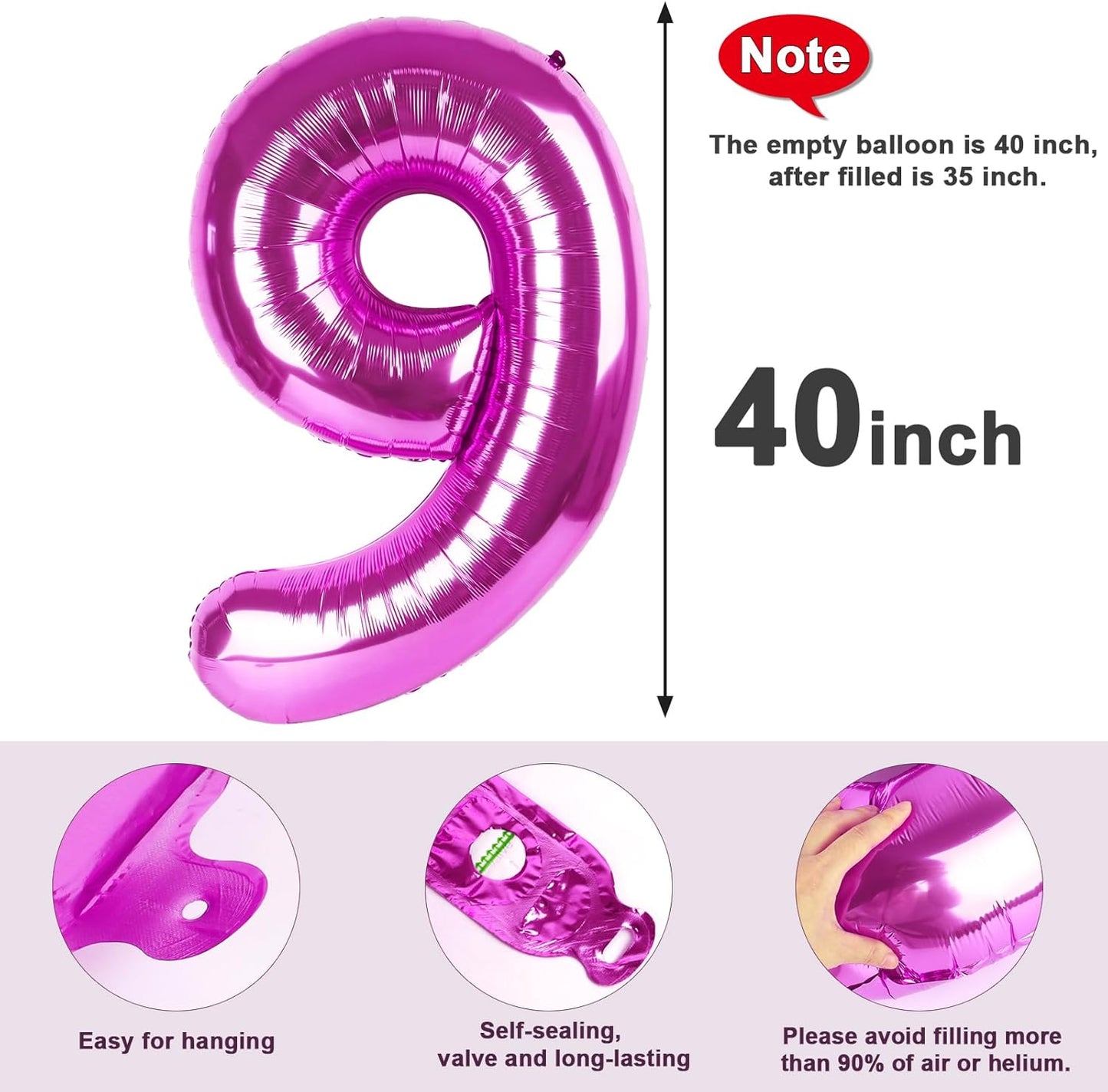 Rose Purple 40-Inch Number 9 Balloon by [Brand Name] - Perfect for Birthday Parties, Weddings & Graduations