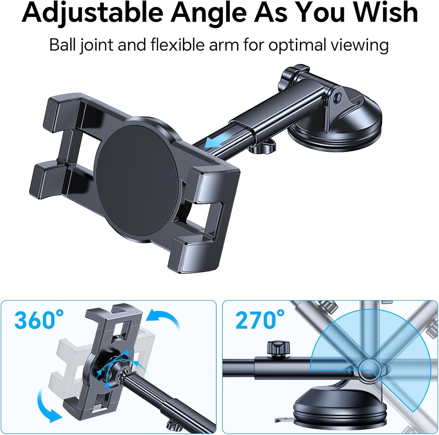 Coolpow Stand360 4.7"-12.9" Tablet Holder for Car ipad Holder for CarWindshield+Dash Suction Cup ipad Mount for Truck