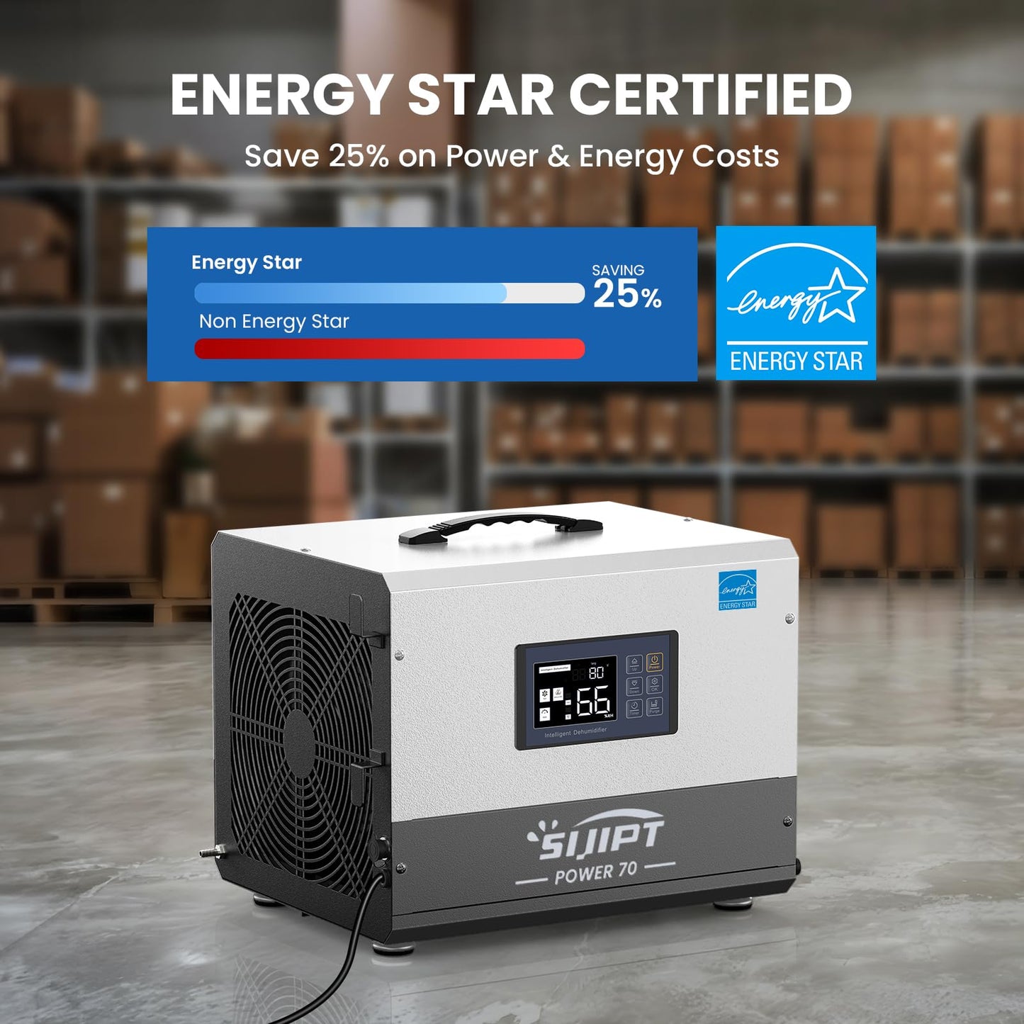 Crawl Space Dehumidifier with Pump, 70 Pints Energy Star Commercial Dehumidifiers for Basement and Home, Compact Dehumidifier for Spaces up to 1000 Sq Ft with Auto Defrost, Memory Starting