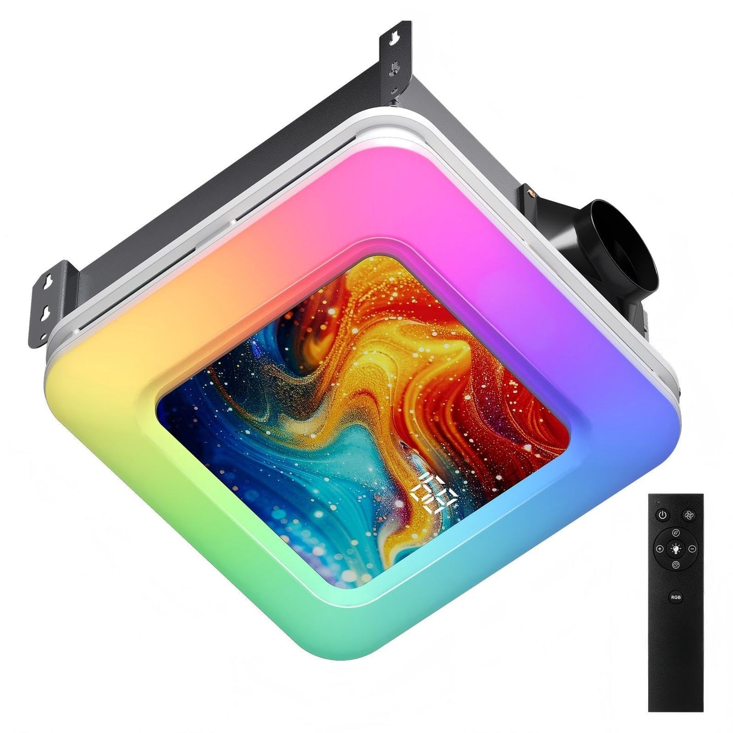 ROJOSAN Bathroom Exhaust Fan with Humidity Sensor, 230 CFM 1.0 Sone Ventilation Fan, 3 Dynamic Light and 3CCT Light (2700-4500-6500K), 11.22” x 11.22” Mount, Remote Control (Aurora Iridescence)