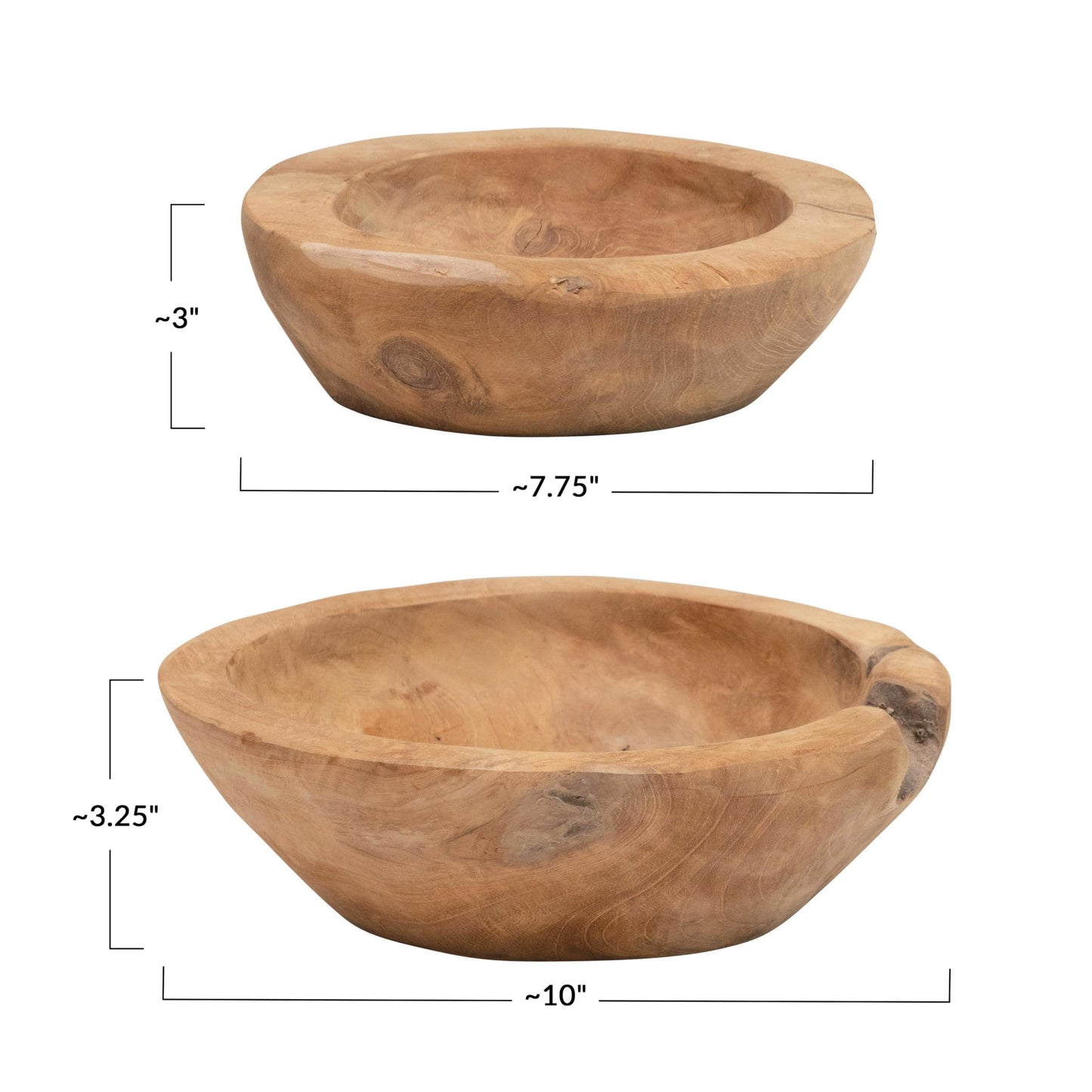 Teakwood Bowls, Set of 2 (Each One Will Vary)