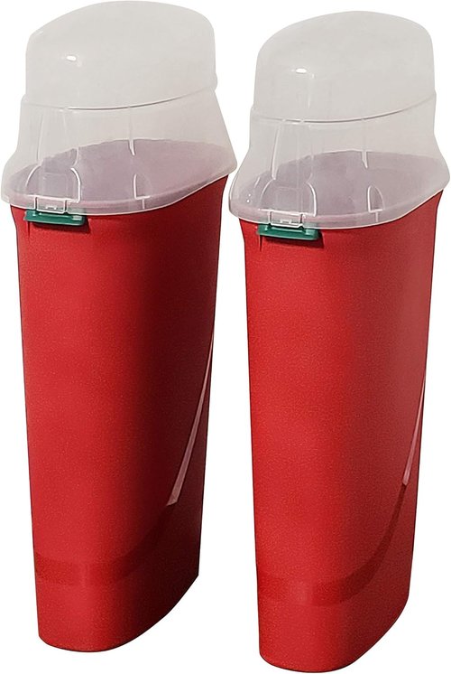 HOMZ Vertical Gift Wrap Storage Organizer - 2-Pack Red & Clear Plastic Bins for Holiday Wrapping