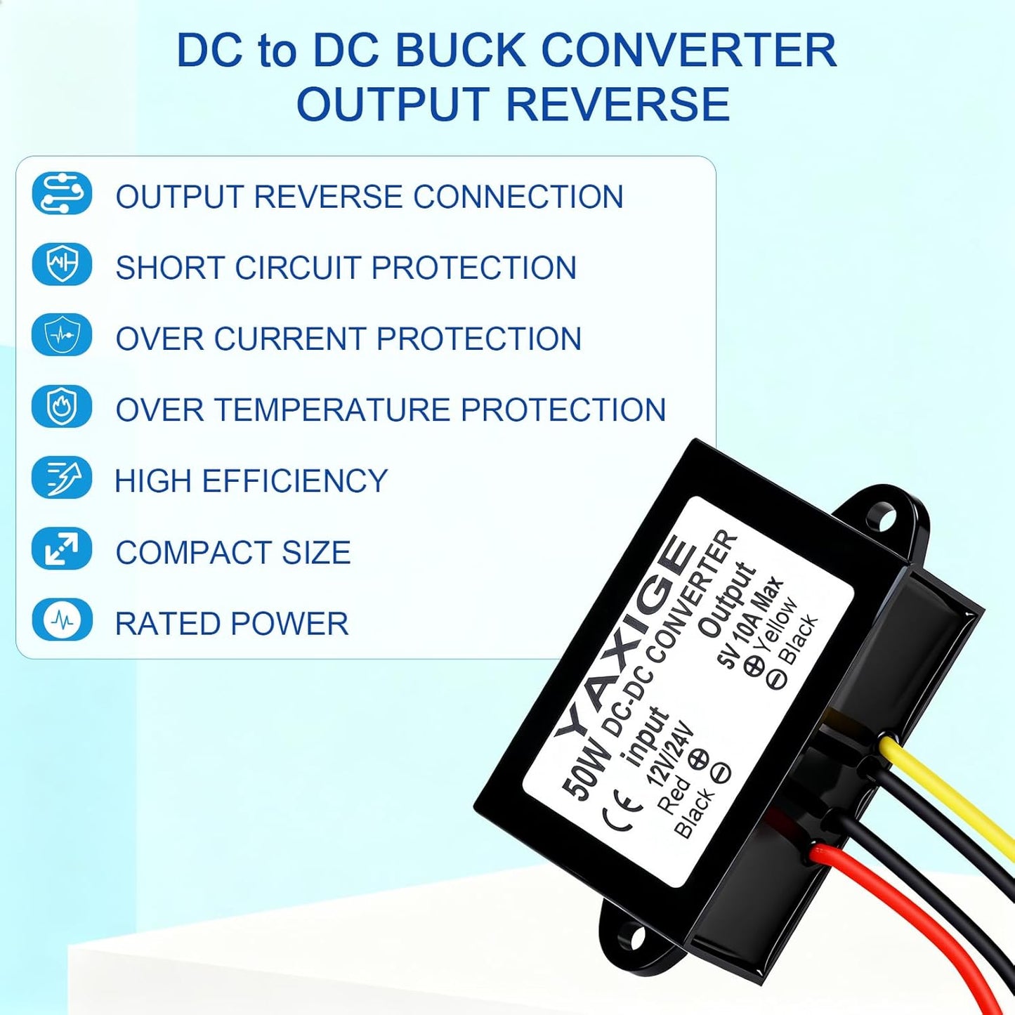 YAXIGE 3PCS 12V/24V 5V 10A 50W (10V-32V 5V, 10A) to Step-Down Converter Regulator Waterproof Step-Down Power Supply