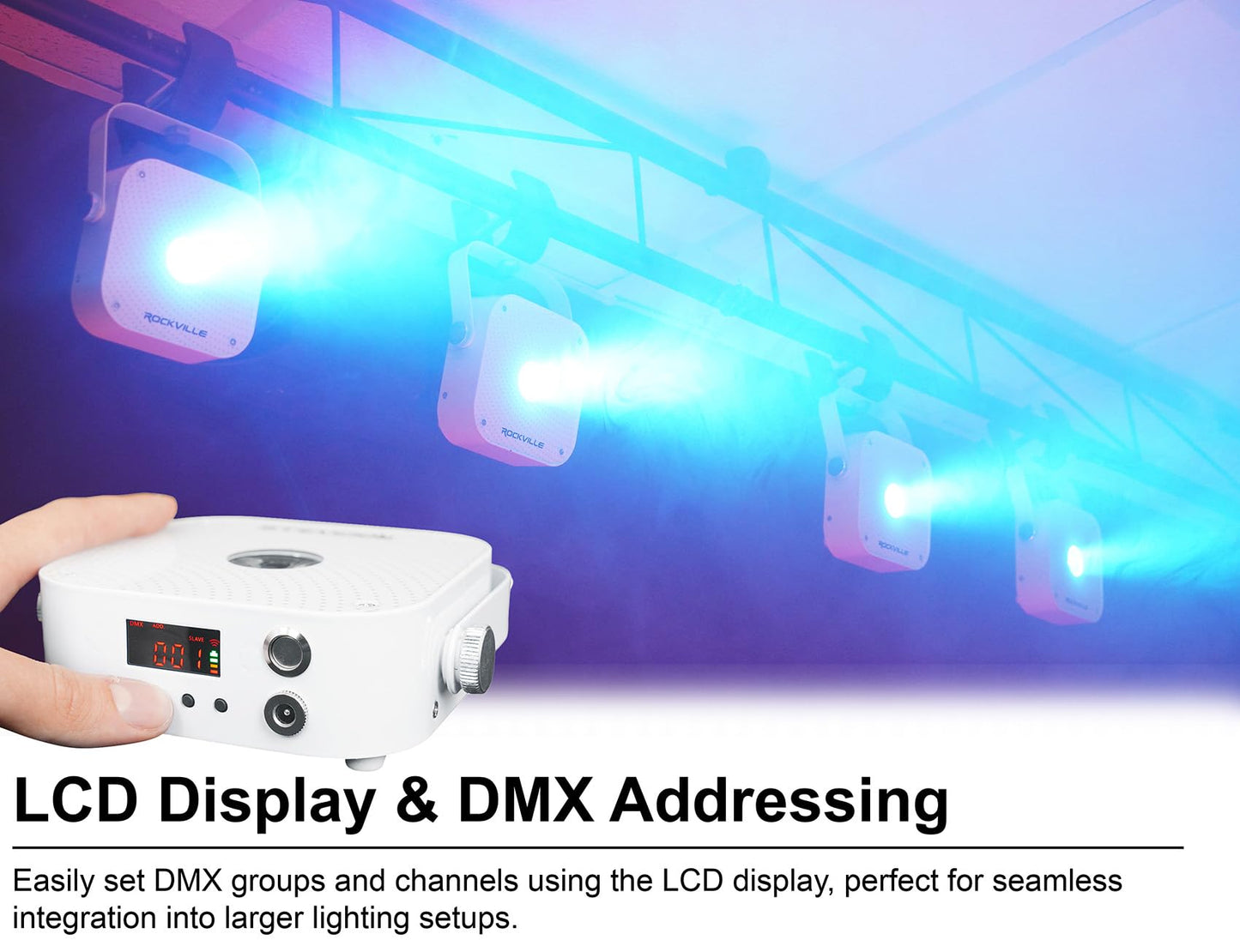 Rockville8 Pack MINI RF1 V3 Charge Package White LED Par Wash Up Lights with Charging Case, RGBWA+UV, App, Wireless DMX, Rechargeable, Perfect for DJ/Events