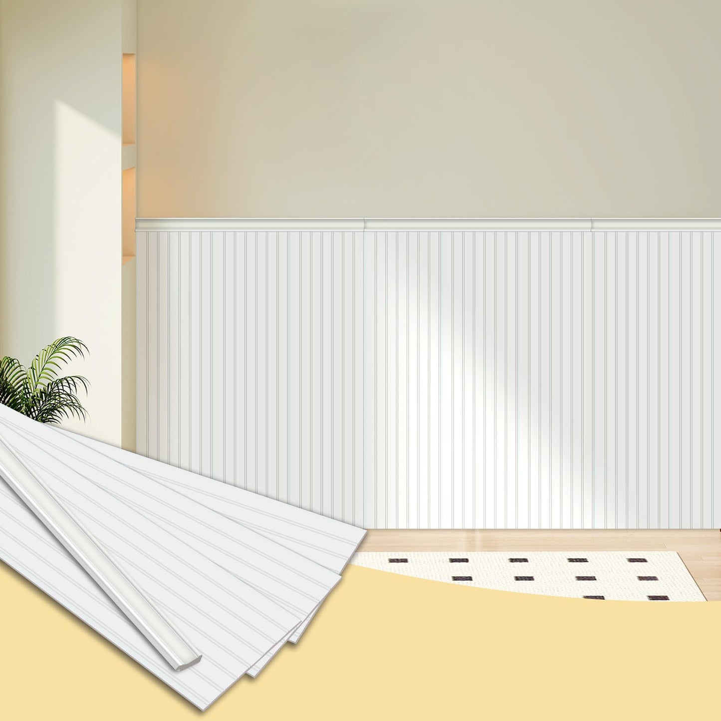 Trimold Premade Board-and-Batten Wainscoting Kit - Ready to Assemble Cover 118" x 39.4", Paintable Panel Molding Trim Slats for Accent Wall