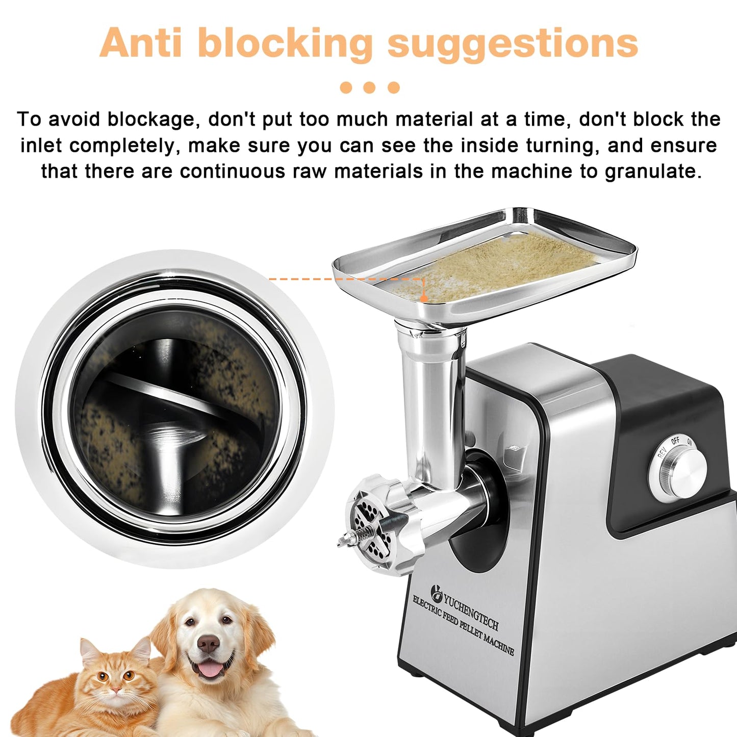 YUCHENGTECH Electric Animal Feed Pellet Machine Pet Food Pellet Machine for Making Cat Dog Bird Fish Feed with 3mm/5mm/7mm Molds 500W 110V