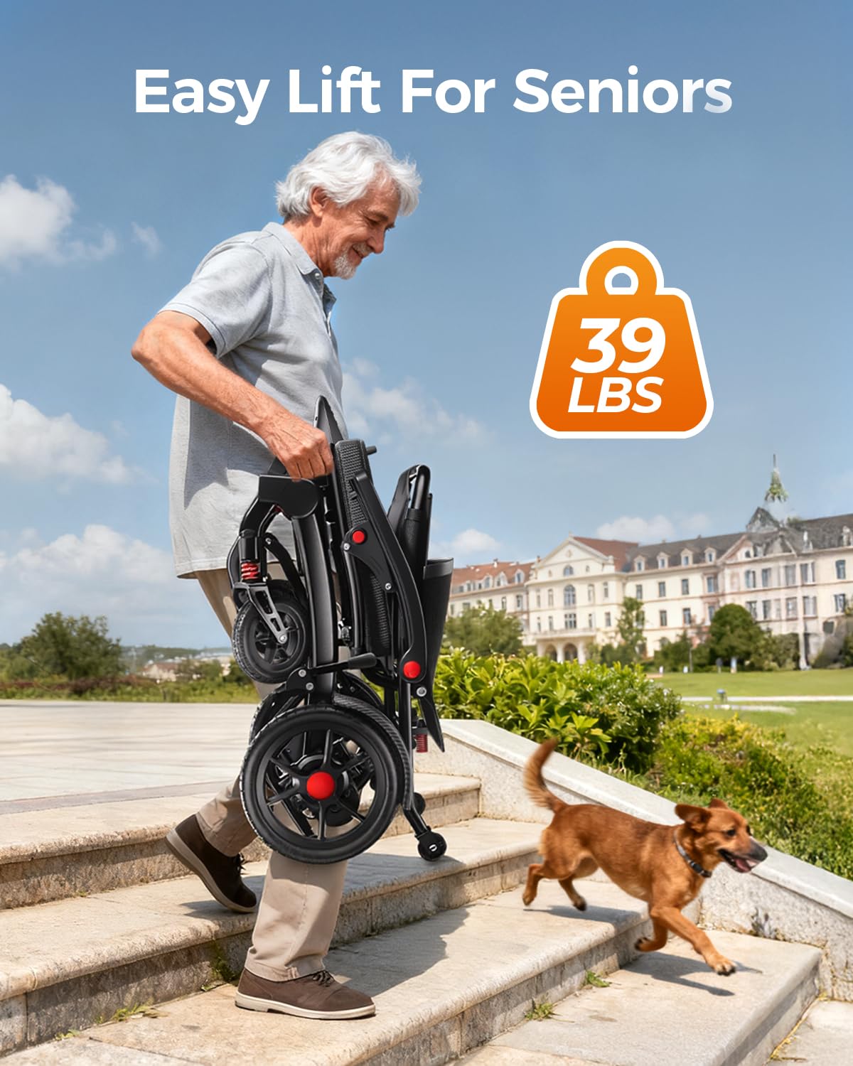 Serianie 39LB Ultra Lightweight 25 Miles Electric Wheelchairs for Adults, Foldable Motorized Wheelchair for Seniors, Long Travel Range Mobility Scooter, All Terrain Compact Portable Power Wheelchair