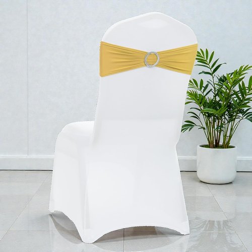 MDS Spandex Chair Sashes - Universal Fit Elastic Stretch Bands with Slider Bow for Wedding Decor | Gold - Pack of 150