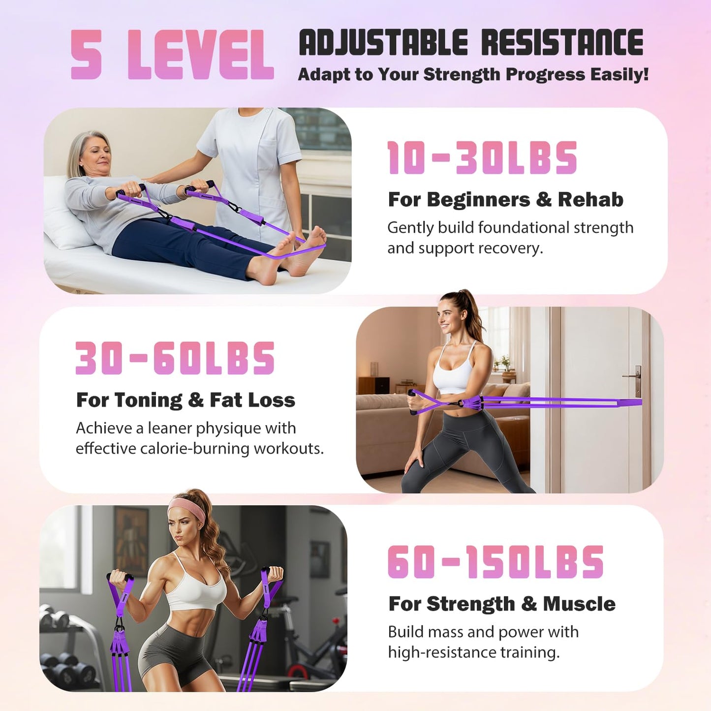 Ayombo Resistance Bands with Handles for Women, 150LBS Exercise Bands Set for Physical Therapy Yoga Pilates, 5 Level Workout Bands for Working Out with Door Anchor, Home Gym Fitness Equipment
