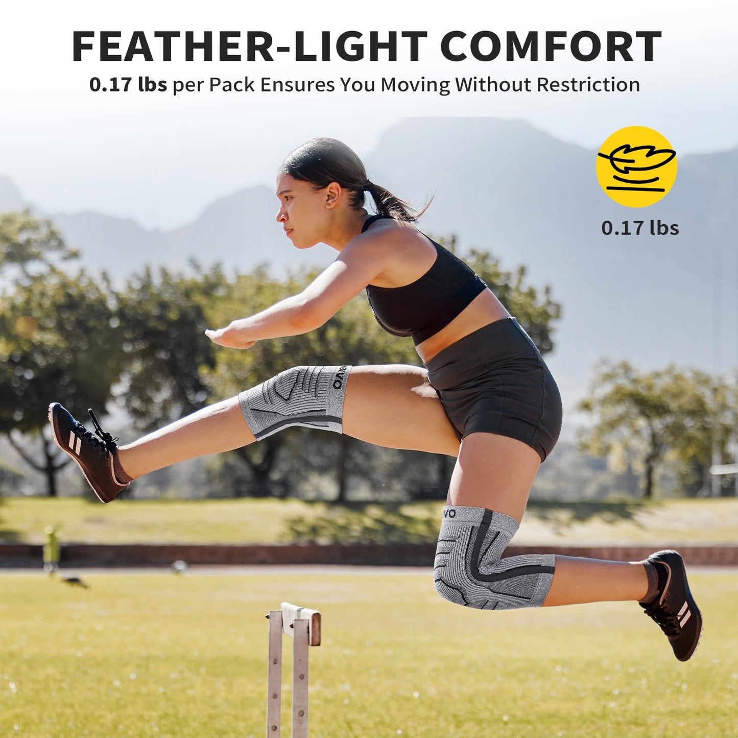 CAMBIVO 2 Pack Knee Brace for Women & Men, Latex Free & Silicone Free Compression Knee Sleeves with Side Stabilizers, Lightweight Knee Support for Arthritis, Meniscus, Walking, Running (Gray, Large)