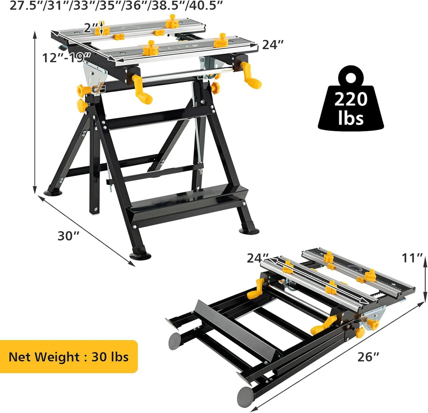 ERGOMASTER Portable Workbench, Folding Work Table with 8pcs Clamps, 220 Lbs Weight Capacity, Aluminum and Steel Frame