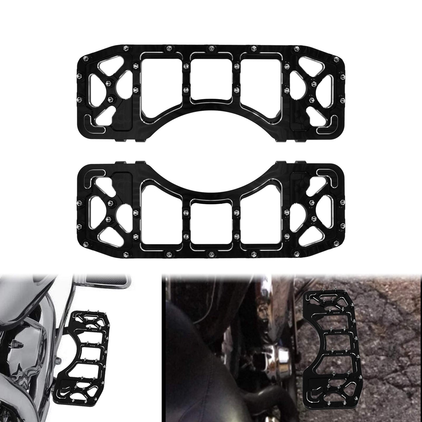 HDBUBALUS Motorcycle Footboards Driver Passenger Floorboards CNC Wide Footpegs Set Chopper Bobber Foot Pegs Board Pedal Fit for Harley Touring Softail Road Glide Dyna FLD 2 Pairs