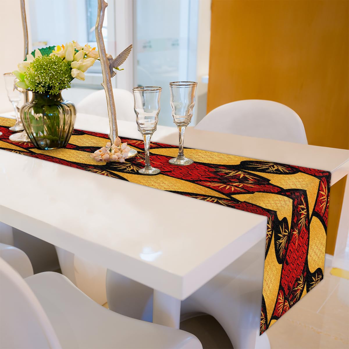 AUUXVA Japanese Table Runner 13x90in Red Asian Table Runner for Dining Table Durable Luxury Dresser Scarf Tabletop Cloth for Holiday New Year Japanese Party Decorations Oriental Decor
