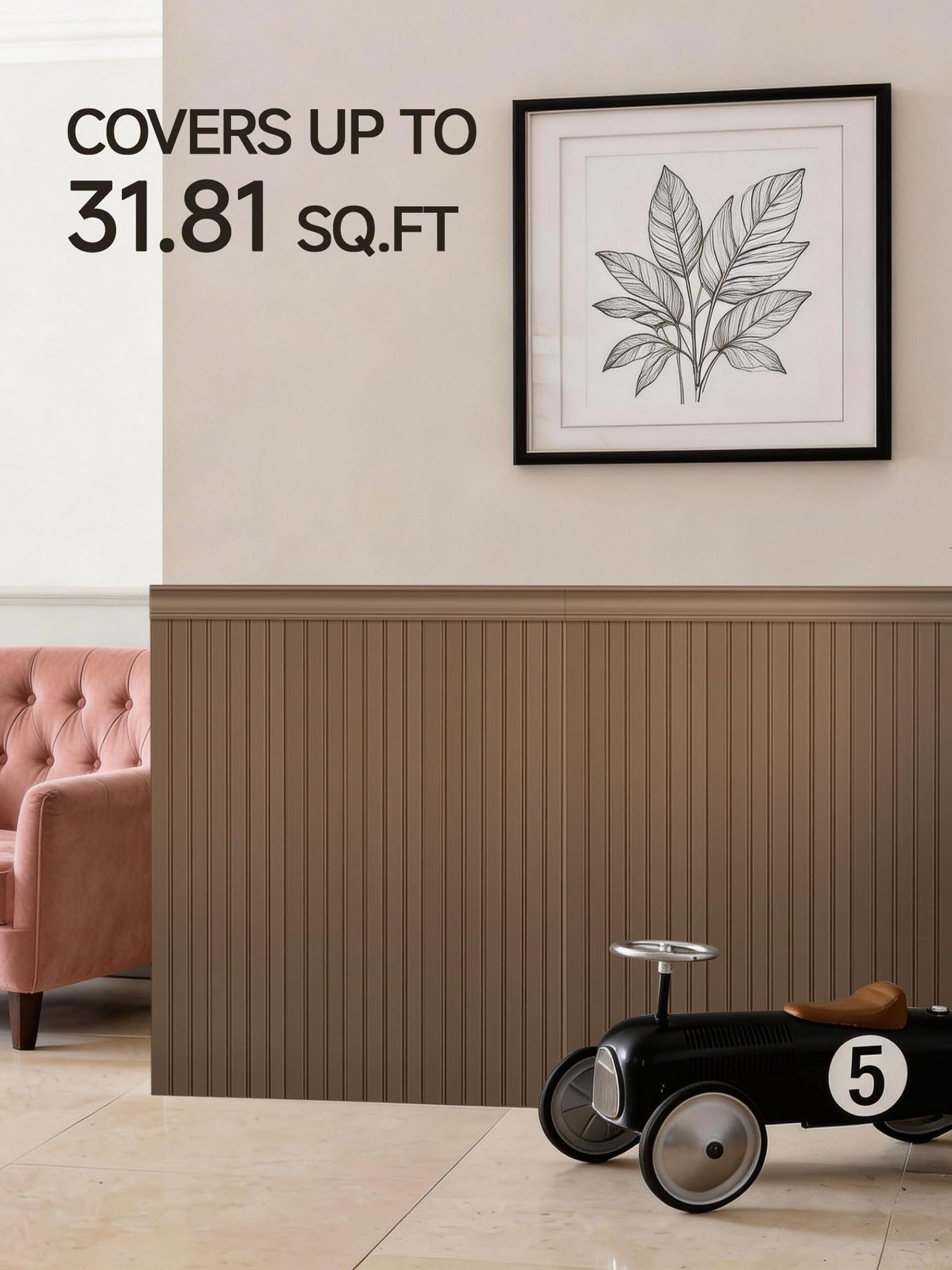 Upick Wainscoting Panels Beadboard, Paintable PS Wall Paneling for Accent Wall 116" x 39"