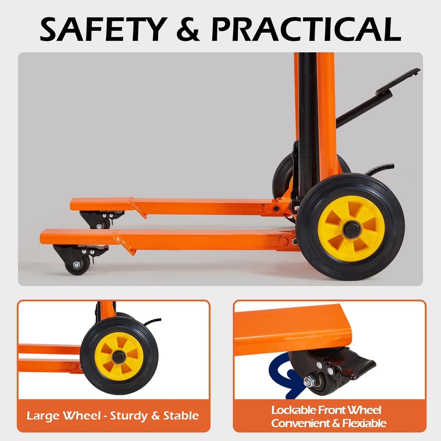 AECOJOY Hydraulic Lift Winch Stacker, Material Lift Table Cart 500 Lbs Capacity, 32" Max Lift Height, Pallet Truck Jack with Lockable Swivel Casters – Ideal for Warehouse, Workshop and Garage Use