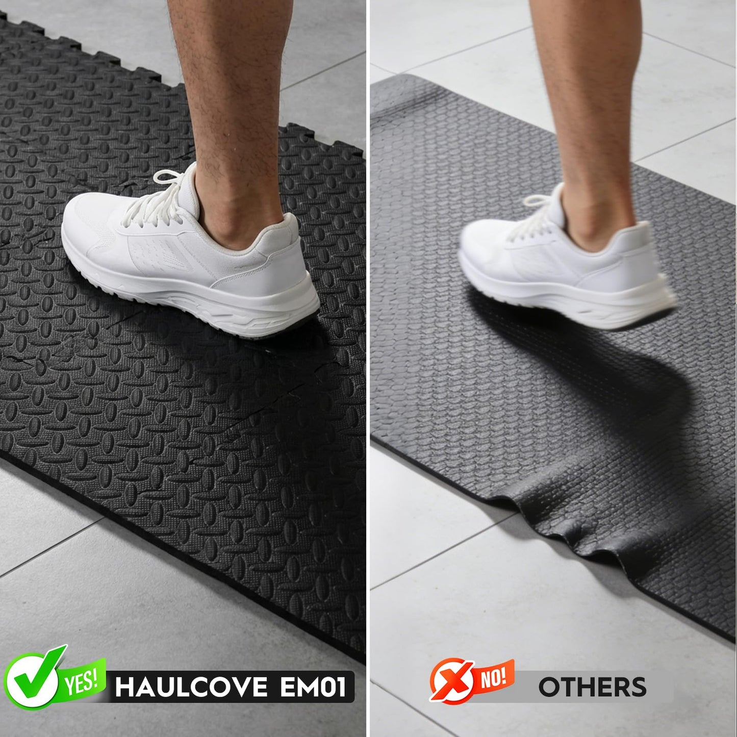 Haulcove 18 Tiles Puzzle Exercise Mat, EVA Interlocking Foam Floor Tiles, Non-Slip, Protective, Water-Resistant Flooring for Home Gym & Workout Equipment, 12.6" x 12.6" x 0.4", 18 Sq Ft, Black
