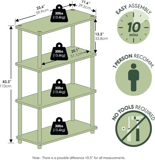 Furinno Turn-N-Tube 4-Tier Multipurpose Shelf Display Rack - Espresso & Black Finish