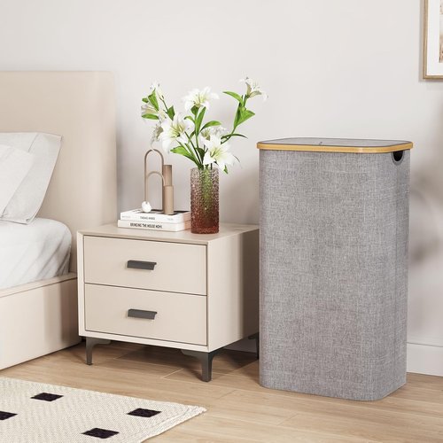 Lifewit 100L Laundry Basket - Foldable Hamper with Lid & Bamboo Handles | Light Gray, Removable Bag