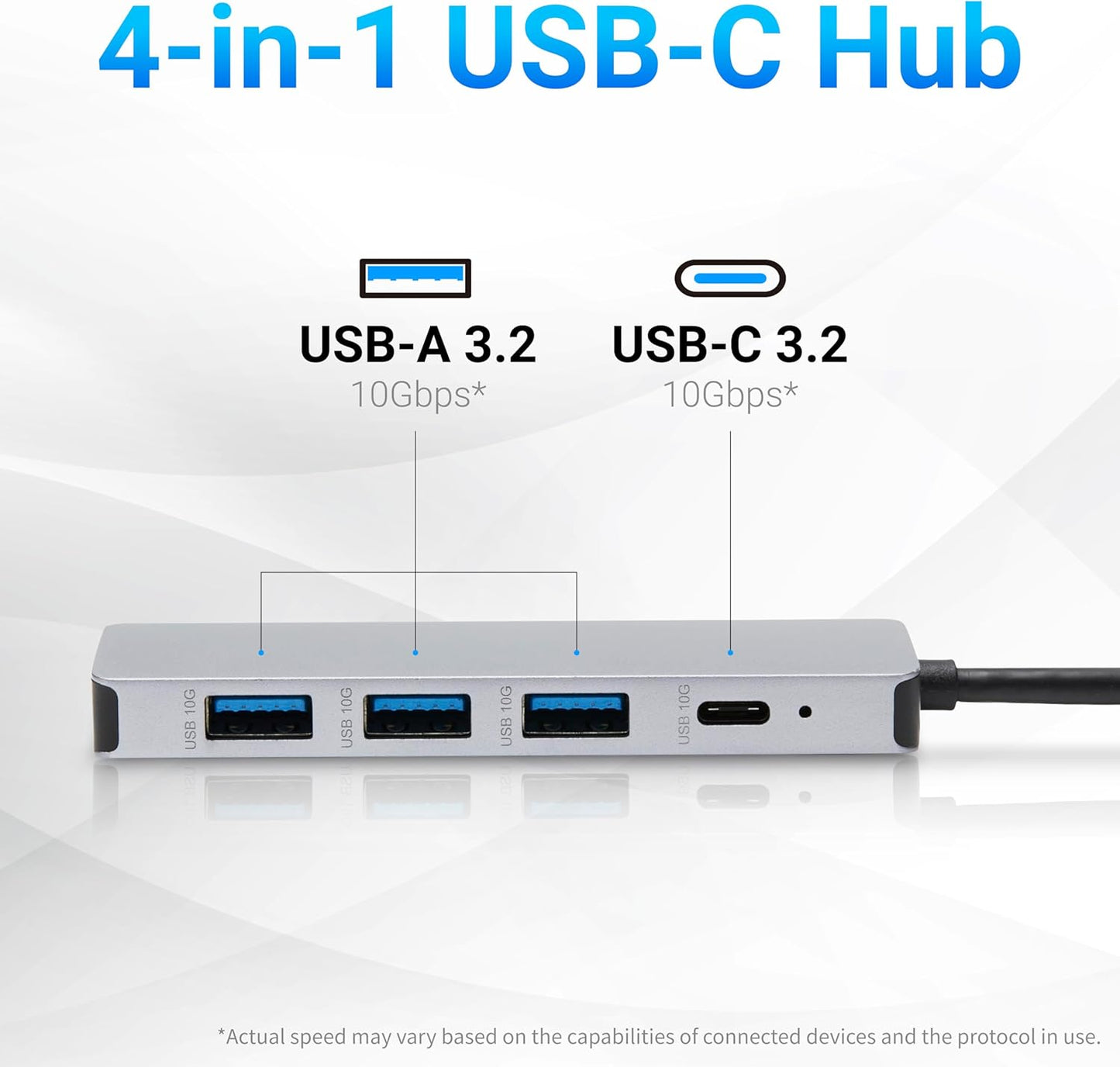 Amazon Basics 3.2/3.1 2 10Gbps, 1xUSB-C/3xUSB-A, USB Gen Multiport USB C Hub Dock, USB-C to Works with Windows/Mac