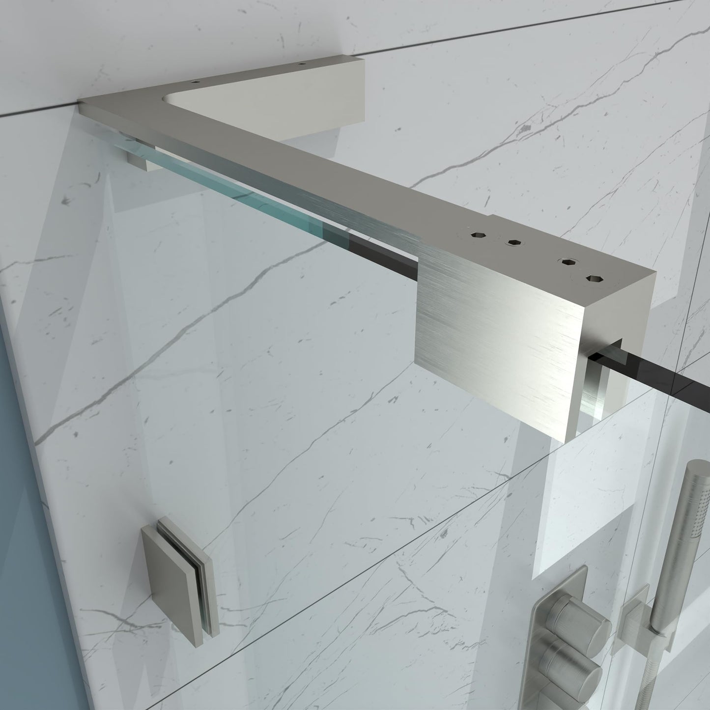 ComfyStyle 44-48" W x 70" H Frameless Pivot Shower Door, 5/16"(8mm) Clear SGCC Tempered Glass Shower Doors, Brushed Nickel Hinged Shower Glass Door, Reversible Installation