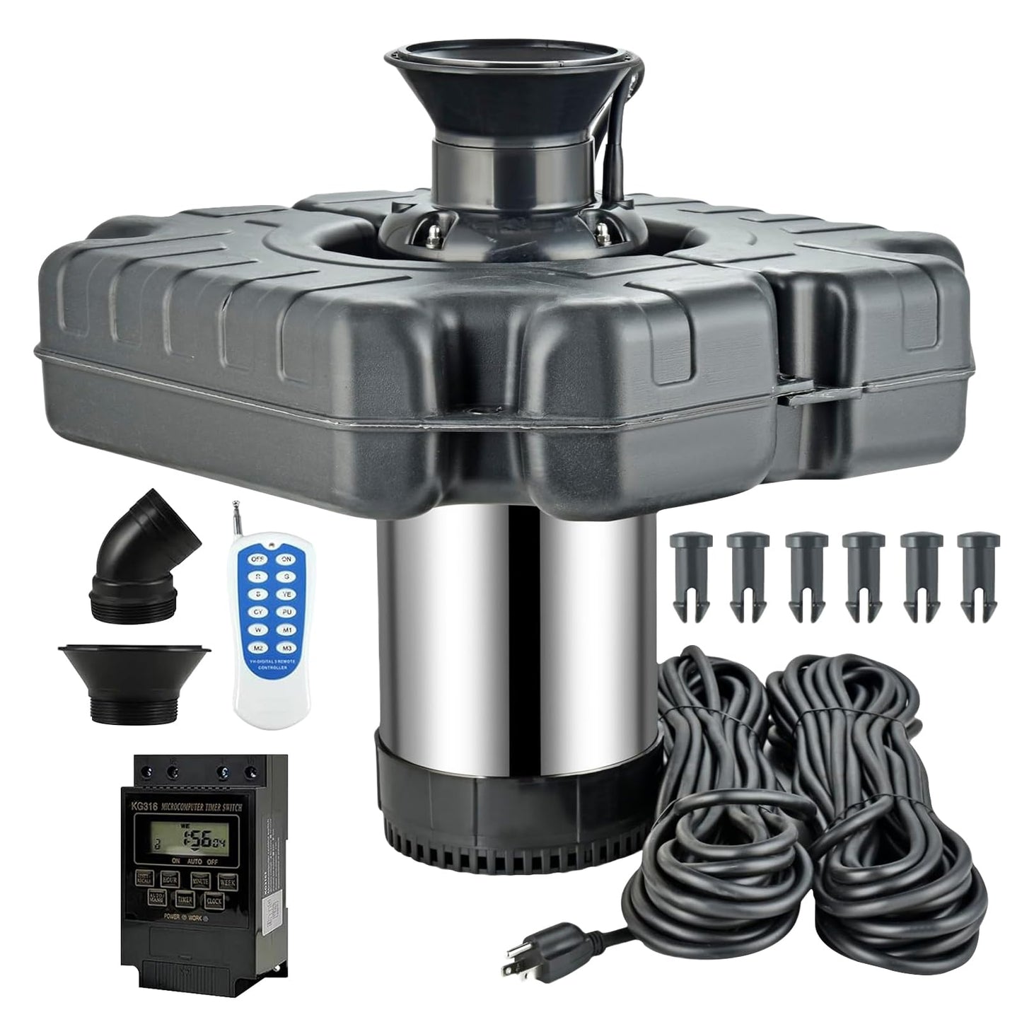 ShuDwrpu Premium LED Pond Fountain with RGB Lighting System, Stainless Steel Rotor, All-Copper Motor, Remote Control, Dynamic Color Changing, for Garden Ponds (Without Light)
