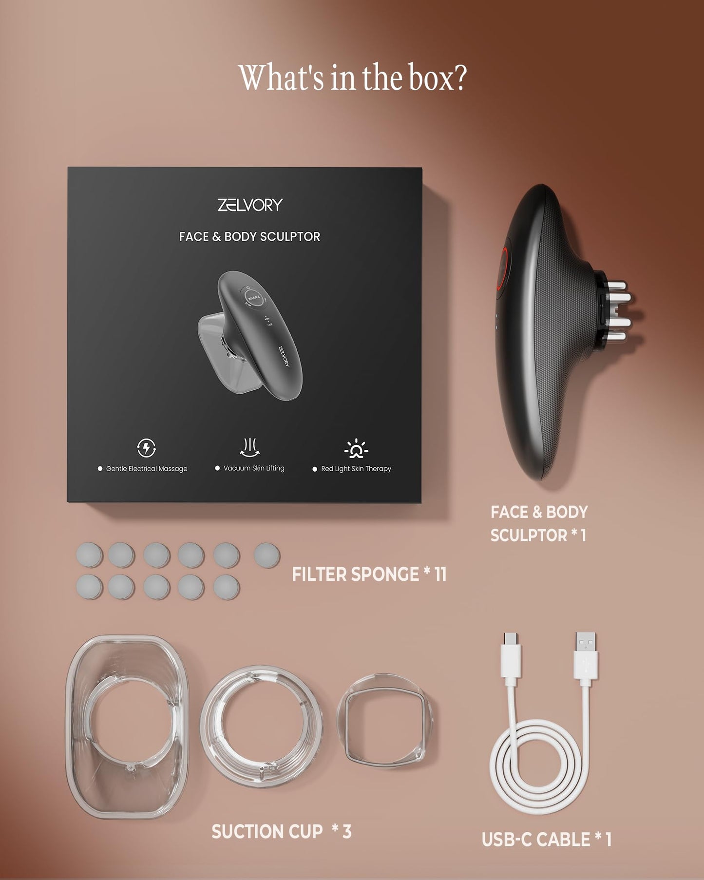 Zelvory 3-in-1 Body Sculpting Machine with Microcurrent, Vacuum & Red Light Therapy for Smooth Skin Appearance, Body Massager for Belly, Legs & Arms, Home Use Device