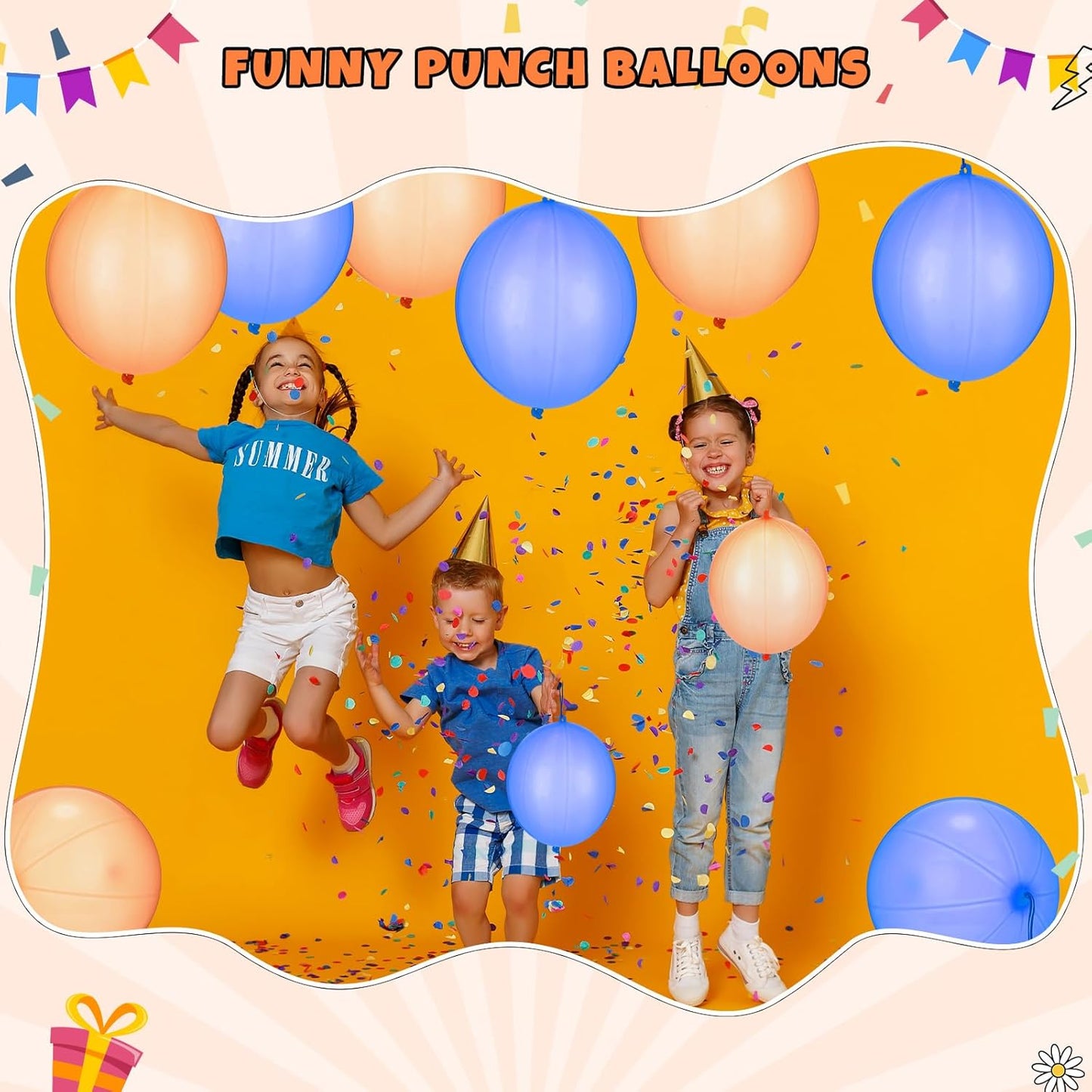 Soulchen Punch Balloons - 24 Pcs Blue & Orange Party Favors for Kids' Birthday Celebrations | Durable Rubber Band Handle