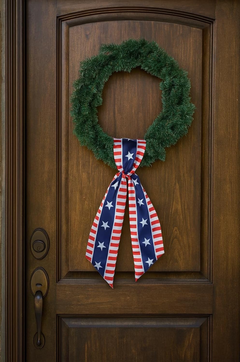 YKW Patriotic Wreath Sash - Premium Cotton Linen, 2 Pack, 5" W x 56" L, Red White Blue Stars & Stripes Decor
