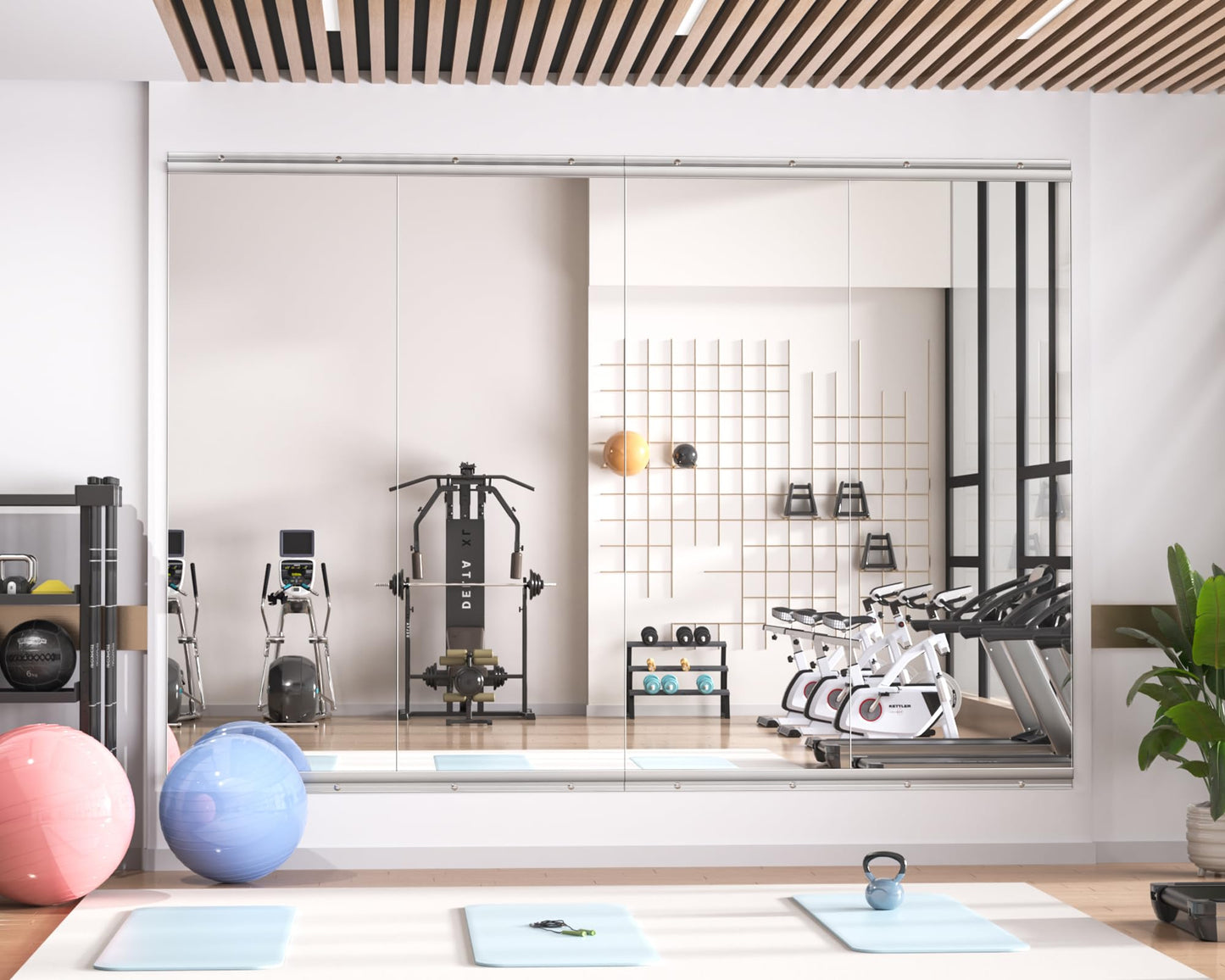 Hasipu Home Gym Mirror 55" L x 21" W - 2PCS Large Full Body Mirror for Yoga, Fitness, Garage, Dance Studio, Wall-Mounted, 0.16in Tempered Glass Frameless