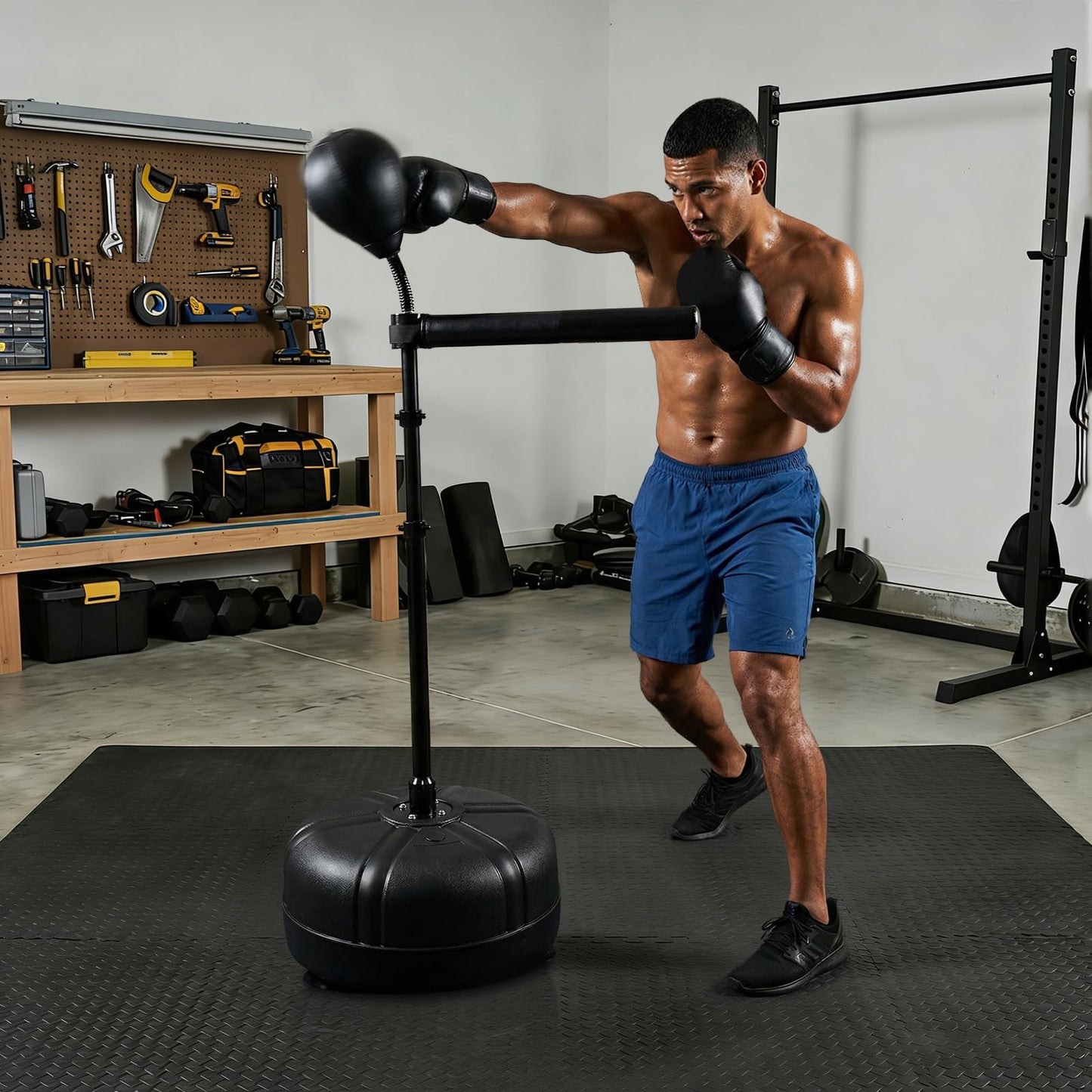 UBCTECH Boxing Bar with Punching Bag, Spinning Boxing Speed Trainer, Height Adjustable with Punching Bag and Reflex Bars, Training Equipment for Teens Adults, Black