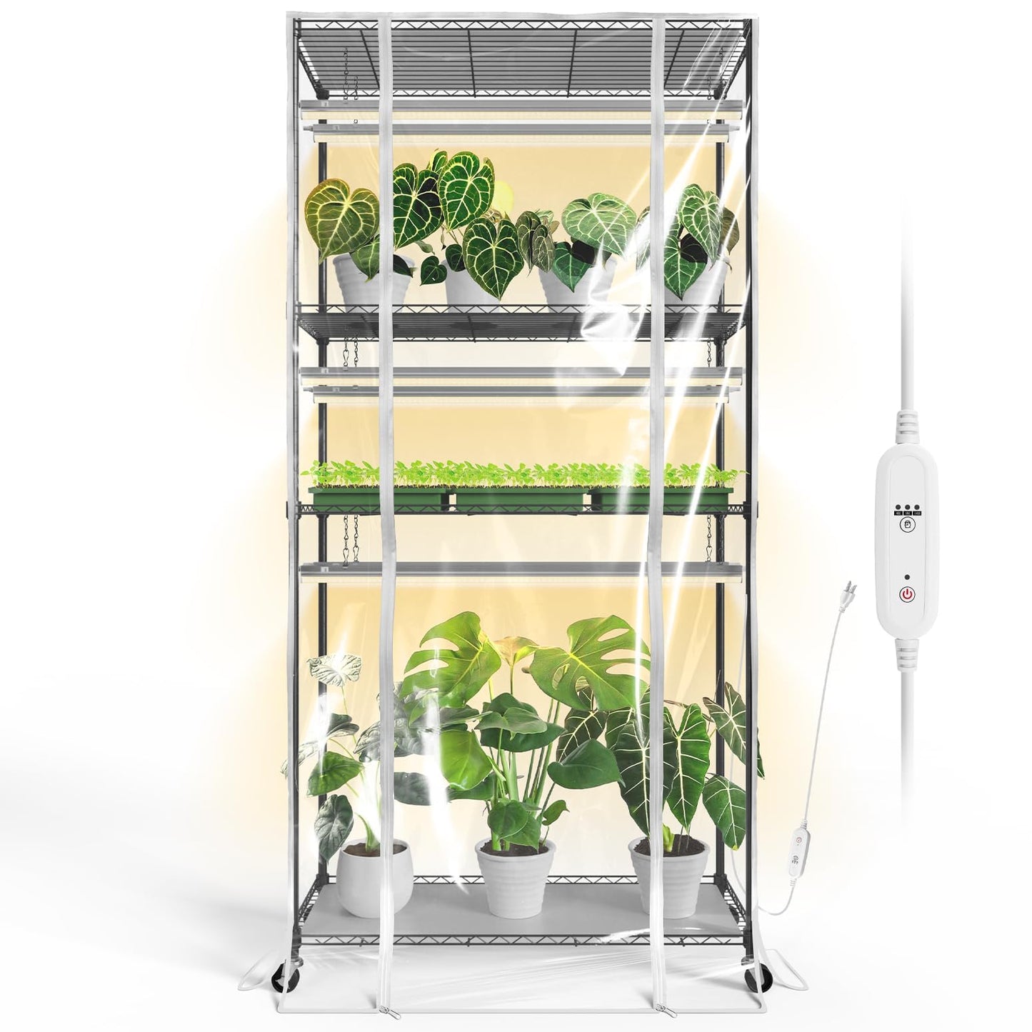 Bstrip Indoor Greenhouse with Grow Light, Indoor Greenhouse Cabinet with 6 Pack 90W Grow Lights with Timer, Mini Green House for Indoor Plant, Seed Starter, Seeding, 35.4"x13.8"x70.8"
