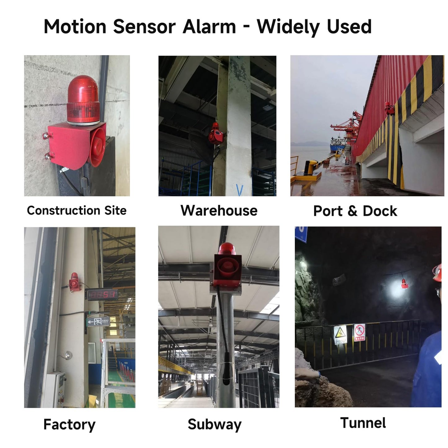 Y DIANS S Motion Sensor Alarm 120dB Horn Adjustable Volume Tones Waterproof LED Strobe Light Sirens Motion Detector Alarm System for Home Factories, Warehouses and Docks Security AC110-120 V SLA-01W