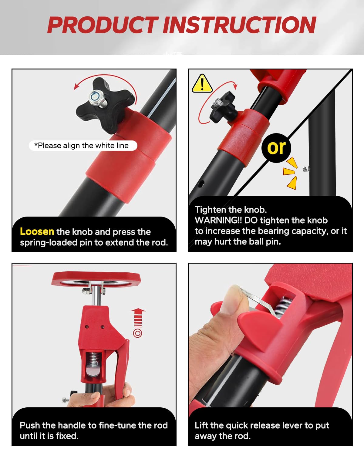 XINQIAO Third Hand Tool Support System, Premium Steel Support Rod with 154 LB Capacity for Cabinet Jack, Drywall Jack & Cargo Bars, 49.2in-114.2in Long, 2 PCs