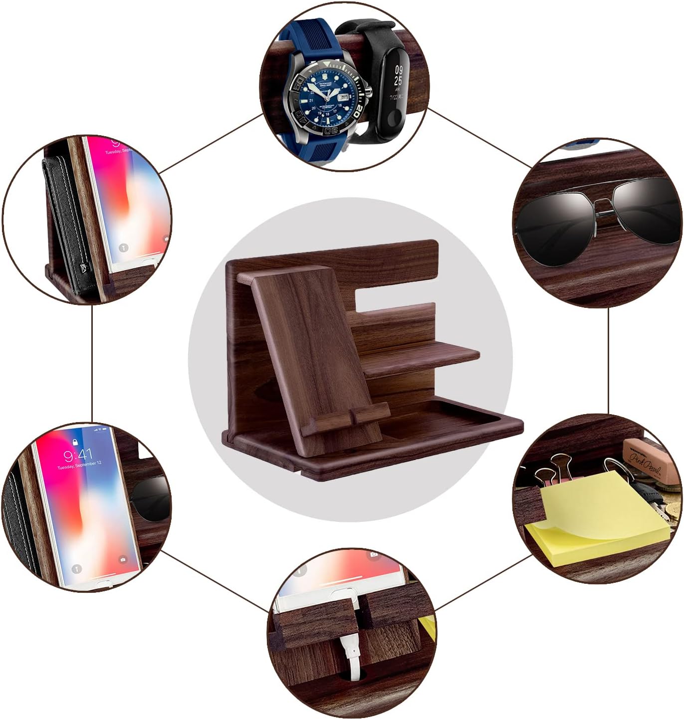 1STKER Gifts for Men Christmas, Wood Phone Docking Station, Mens Gifts for Birthday or Gifts for Dad Fathers Day, Desk